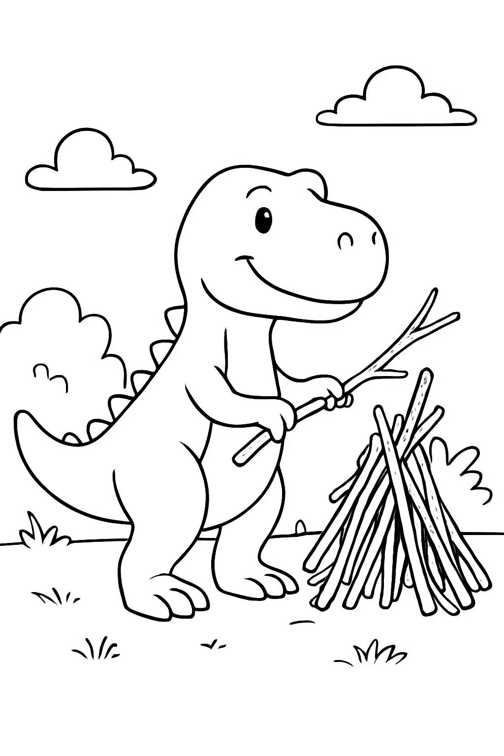 coloriage fortnite de Rex se préparant à construire un abri, page de coloriage en noir et blanc à contours épais.