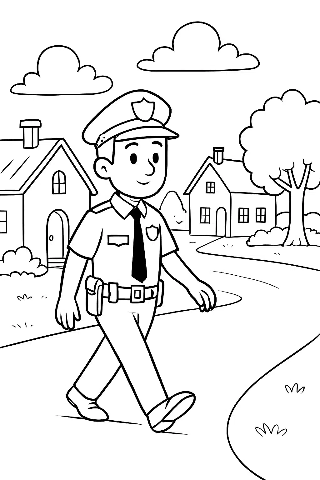 coloriage fortnite avec un personnage en patrouille, page de coloriage en noir et blanc à contours épais.