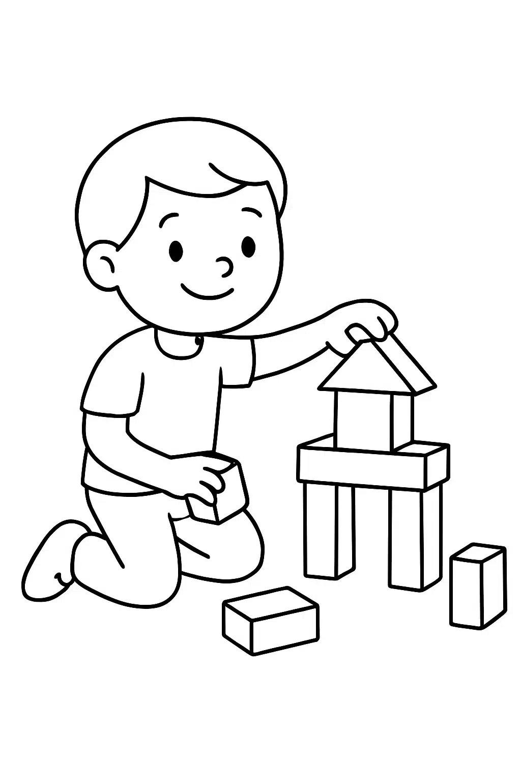 coloriage fortnite personnage en train de bâtir, page de coloriage en noir et blanc à contours épais.