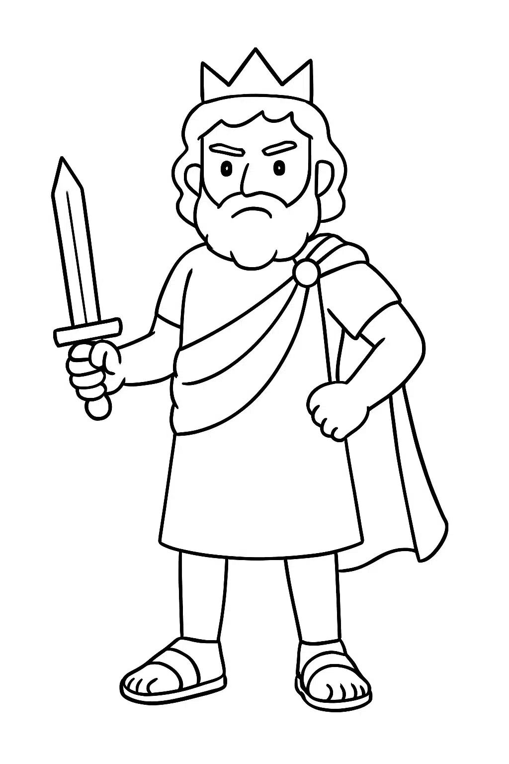 coloriage fortnite Midas prêt avec une arme, page de coloriage en noir et blanc à contours épais.