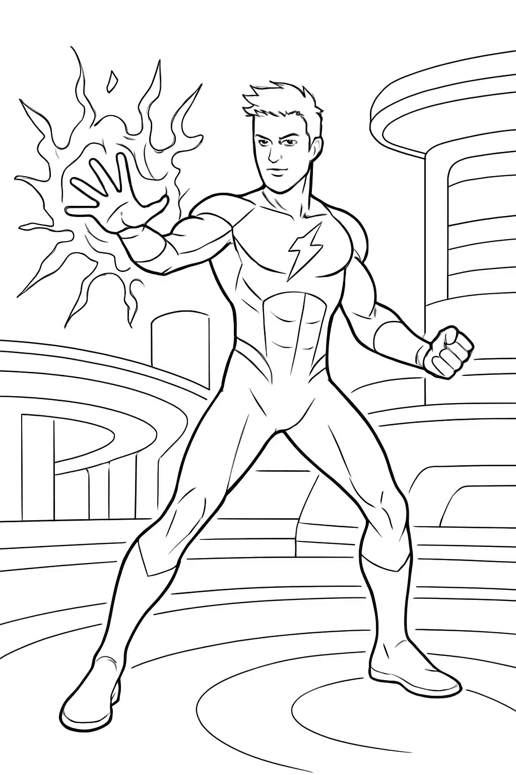 coloriage sonic Silver démontrant ses pouvoirs, page de coloriage en noir et blanc à contours épais.