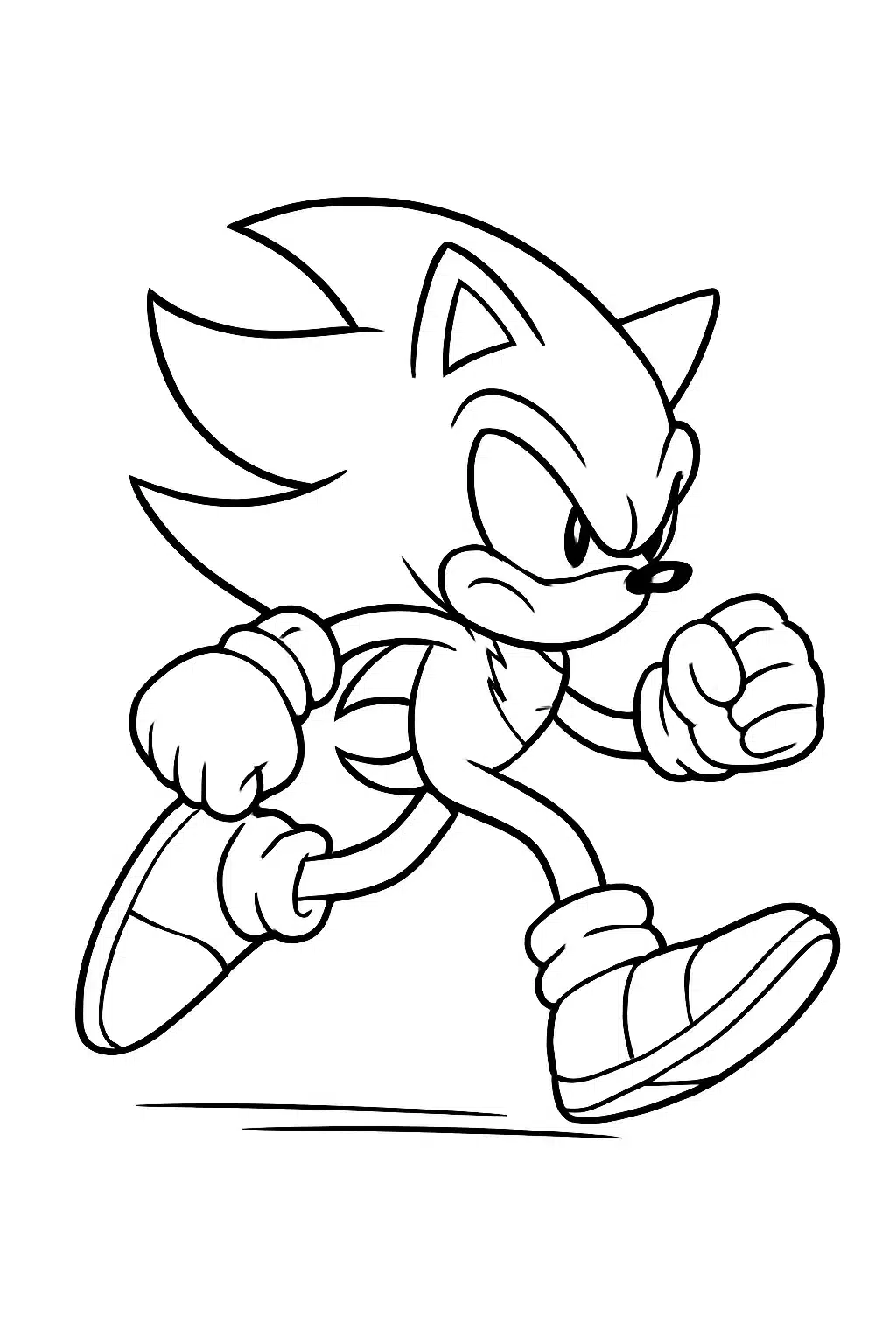 coloriage sonic avec Shadow courant rapidement, page de coloriage en noir et blanc à contours épais.